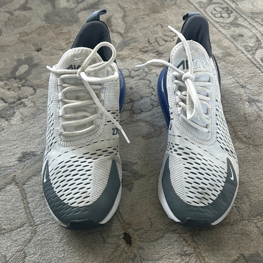 Nike Air Max 270 White, Navy Grey Men's Athletic Shoes Size 10